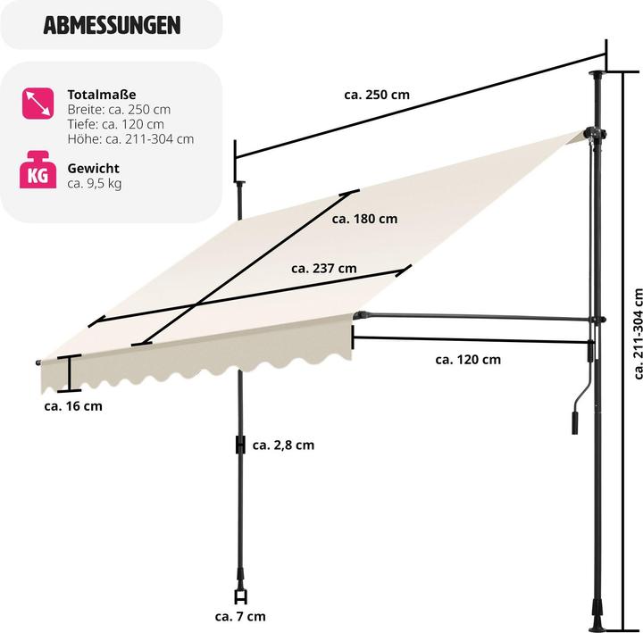 Immagine prodotto tectake Tenda da sole a morsetto (2.50 m)