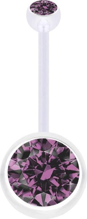 Star Piercing Banane Schwangerschaft transparent mit zwei Kugeln Kristall gross hellviolett (Bioflex, ohne Messing)