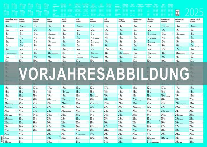 Produktbild Jahresplaner14Monatefoliert2026-Plakat-Kalender86x61cm-abwischbar-Fe (86 x 61 cm, Deutsch)