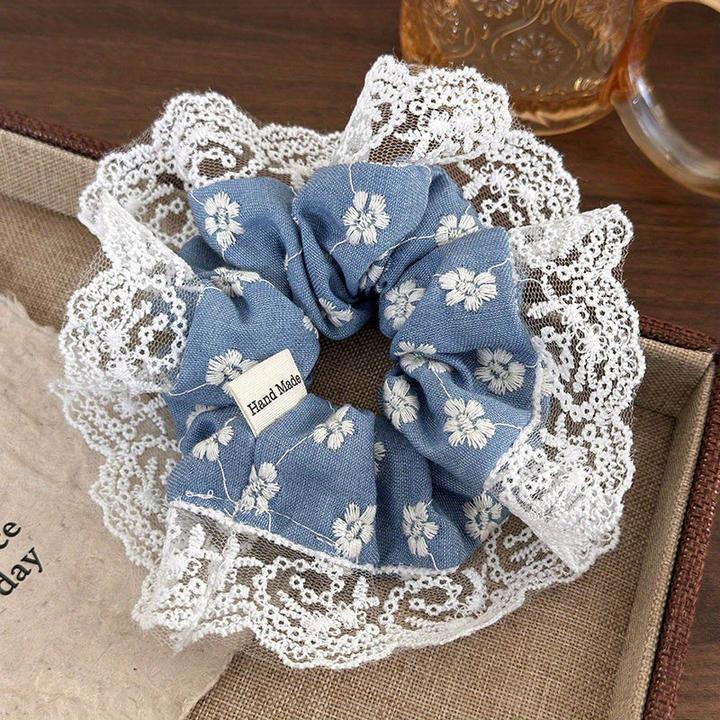 Actual product image Activity Board Elegante florale Stickerei aus Denim und Spitze für das Haar - Jersey Material, Niedlicher Stil