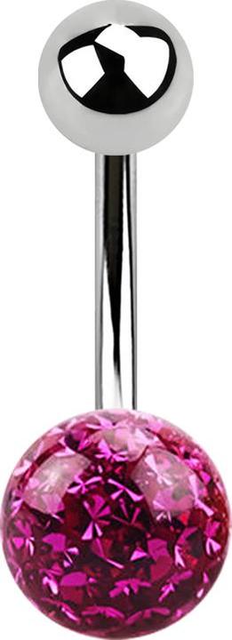 Star Piercing Banane silber mit Kugel und Kristall Kugel fuchsia Epoxy Schutzschicht (ohne Messing, Chirurgenstahl 316L)