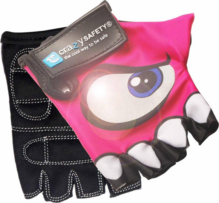 Immagine prodotto Crazy Safety Guanti da bici per bambini rosa con occhi riflettenti e palmi imbottiti - Rosa - Taglia S (S)