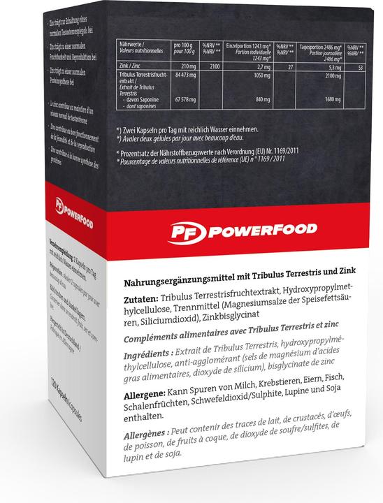 Nährwerte und Zutaten PowerFood One Tribulus + Zinc (120 Stück, Kapseln, 50 g)