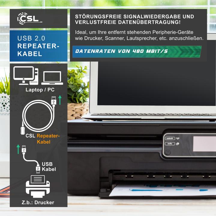 Produktbild CSL USB 2.0 Repeaterkabel - Verstärker - Verlängerungskabel - Repeater Kabel mit Signalverstärkung (5 m, USB 2.0)