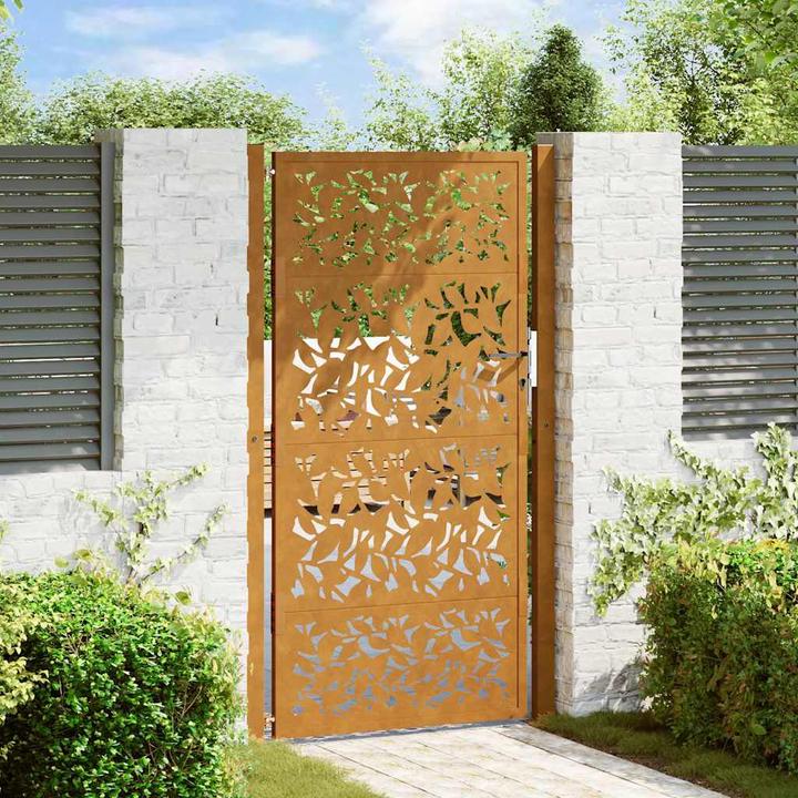 Produktbild VidaXL Gartentor 105x180 cm Wetterfester Stahl Blatt-Design Zauntor