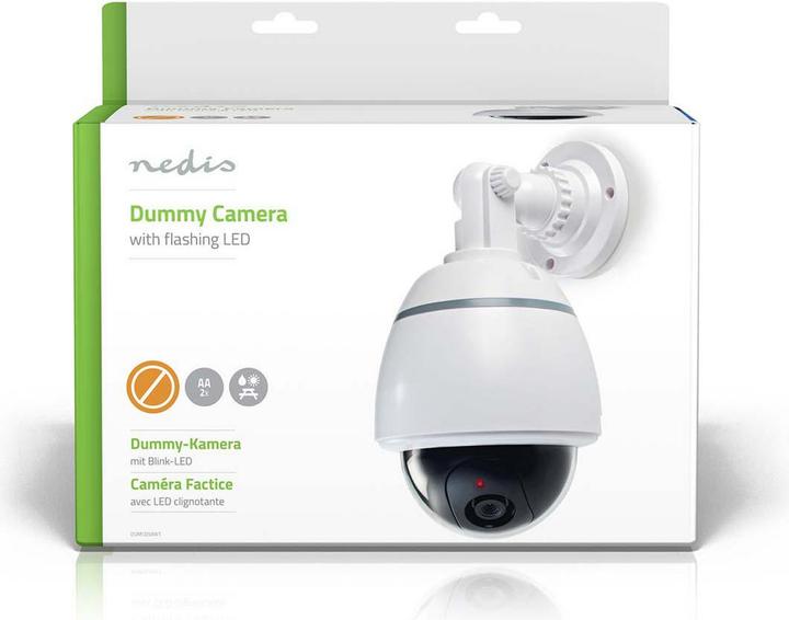 Image du produit Nedis Caméra de surveillance factice dôme IP44 fonctionnant sur piles intérieur/extérieur blanc blanc