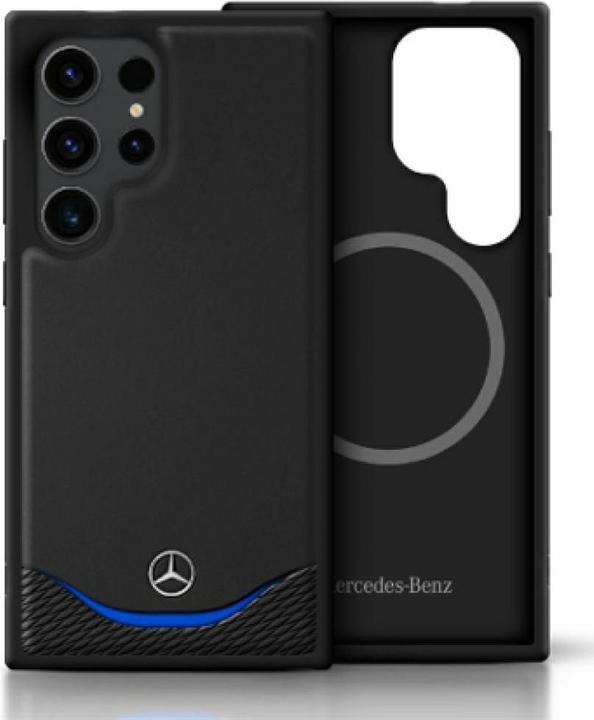 Mercedes Leather Contrasted Blue Horizontal Curve MagSafe Case for Samsung Galaxy S25 Ultra - Black (Samsung Galaxy S25 Ultra)