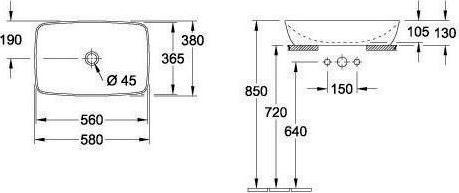 Actual product image Villeroy & Boch Countertop washbasin Artis 58 cm square white/coal black 417258BCT8 (380 mm, 580 mm)