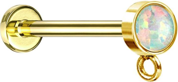 Star Piercing Micro Labret Innengewinde vergoldet mit Zylinder Opal weiss Ring für Anhänger (Chirurgenstahl 316L)