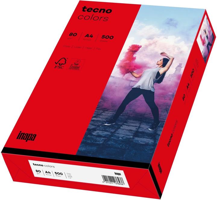 Actual product image Inapa tecno multifunctional paper colours, A4, 80 gsm, intensive red (80 g/m², 500 x, A4)