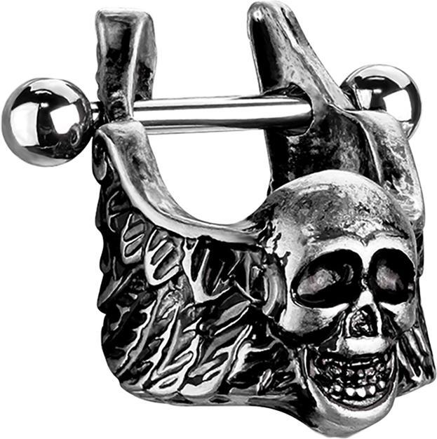 Immagine prodotto Star Piercing Micro Barbell silber Totenkopf mit Flügel (Ottone, Acciaio chirurgico 316L)
