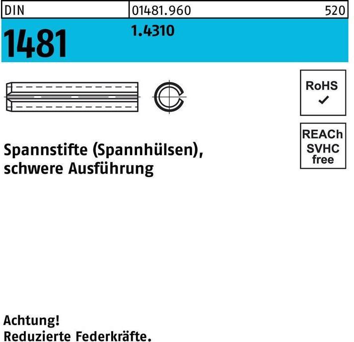 Produktbild Spannstift DIN 1481 5 x 60 1.4310 schwere Ausführung DIN 1481