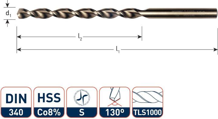 Rotec 152.0800 1520800 HSS-E-Spiralbohrer, DIN 340, Typ TLS1000, Ø8,0 (8 millimetres)
