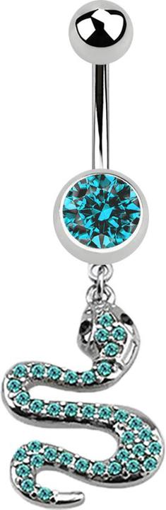 Star Piercing Banane silber mit Anhänger Schlange aqua (Chirurgenstahl 316L, ohne Messing)