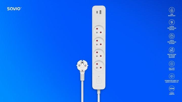 Actual product image Savio LZ-11 (4 x, USB-C, USB-A, 1.50 m)