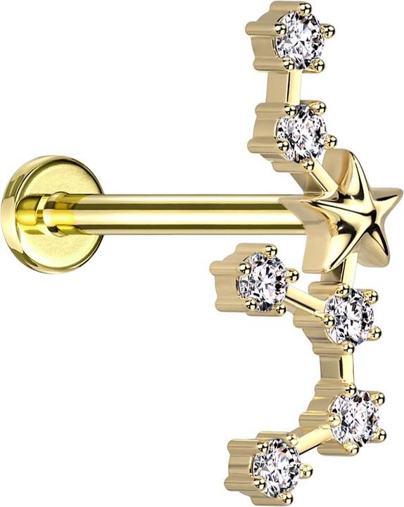 Actual product image Star Piercing Micro Labret Inner Thread Gold Plated Star Sign Sagittarius with Crystals (Surgical steel 316L, Brass)