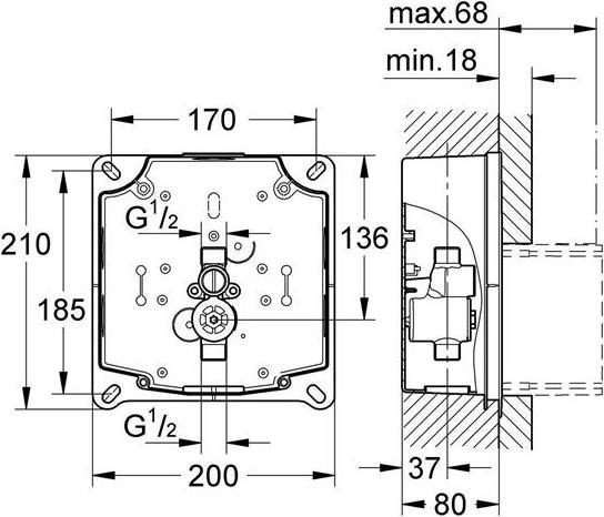 Actual product image Grohe Rapido rough set for urinals, manual or infrared operation, for wet and dry construction