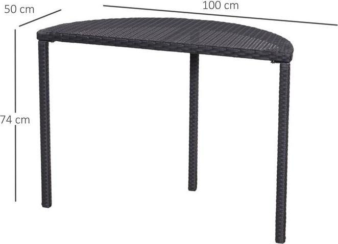 Produktbild Swisshandel24 Balkontisch Halbrunder Garten Beistelltisch aus Polyrattan und Metall, Schwarz, 100x50x74cm