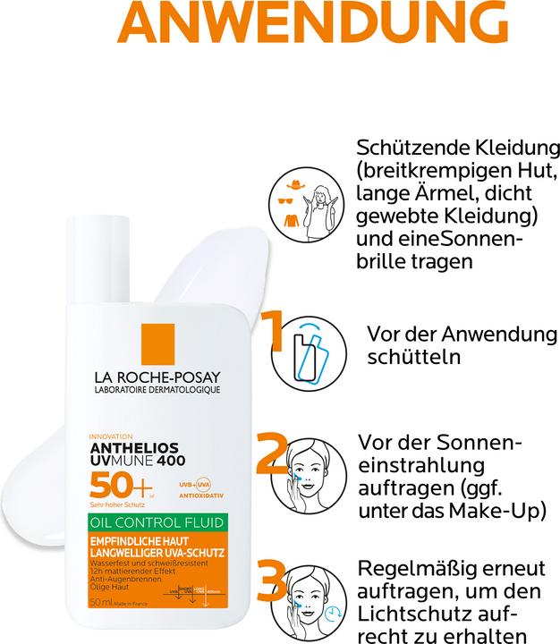 Image du produit La Roche Posay Anthelios UV Mune Oil Control Fluid (Crème solaire visage, SPF 50+, 50 ml, 49 g)