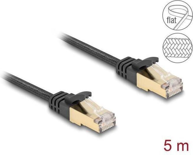 Produktbild Delock RJ45 Flachband Netzwerkkabel mit Geflechtmantel Cat.6 (S/FTP, CAT6a, 5 m)