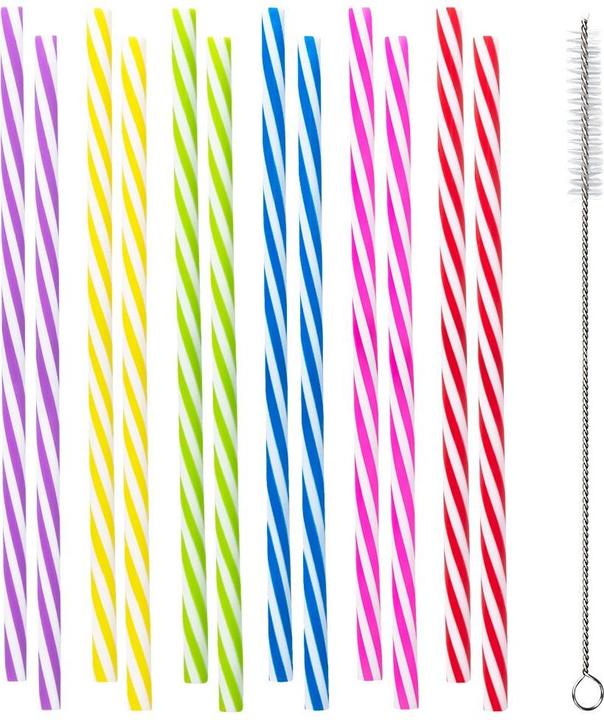 Actual product image Boland 12 reusable straws 6 colours assorted with brush 21cm (12 x)