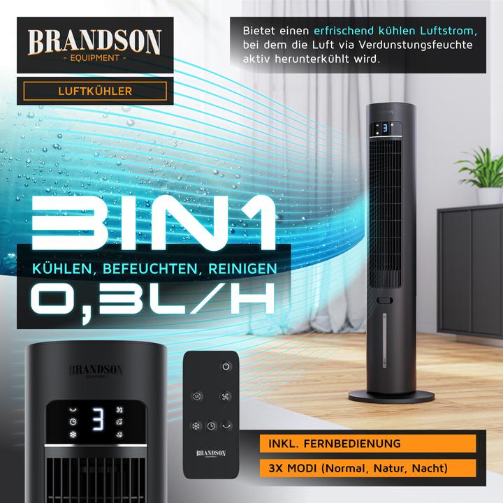 Produktbild Brandson Mobiler Luftkühler, Verdunstungskühler, Timer, Lüfter, Klimaanlage, 55W Wasserkühlung Turmventilator