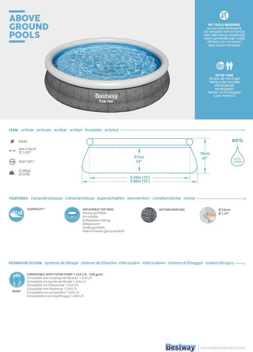 Produktbild Bestway 57443 (366 x 76 cm)