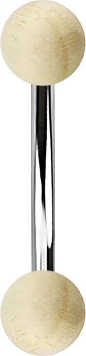 Star Piercing Banane silber mit zwei Kugeln aus Krokodilholz (ohne Messing, Chirurgenstahl 316L, Organisch)