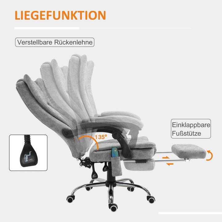 Produktbild Swisshandel24 Bürostuhl Massagesessel Heizfunktion Liegefunktion Massagefunktion Fussstütze Dicke Polsterung Grau