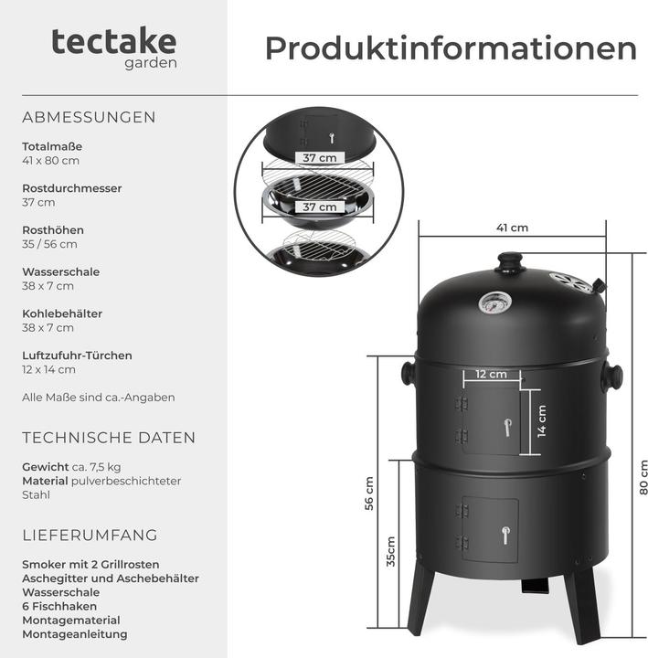 Image du produit tectake Barbecue 3 en 1 (37 cm)