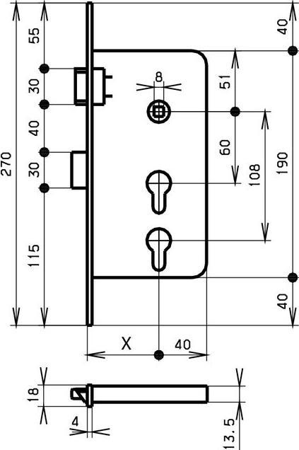 Actual product image Glutz Einsteckschloss 1204 PZ/PZ D30 DIN re (Mortise lock)