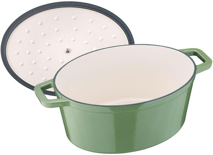 Produktbild Berndes Bräter Cocotte B.IRON Gusseisen oval 31 x 24 cm 6 Liter salbeigrün INDUKTION (394.35 cm, Bräter + Schmortopf, Gusseisen)