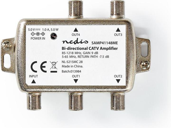 Actual product image Nedis CATV amplifier Gain dBi (with antenna cable): 9 dB 85-1218 MHz Number of outputs: 4 (9 dB, Antenna cable)