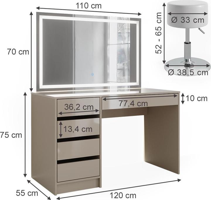 Produktbild Vicco Sherry mit Hocker und Beleuchtung (120 x 75 x 55 cm)