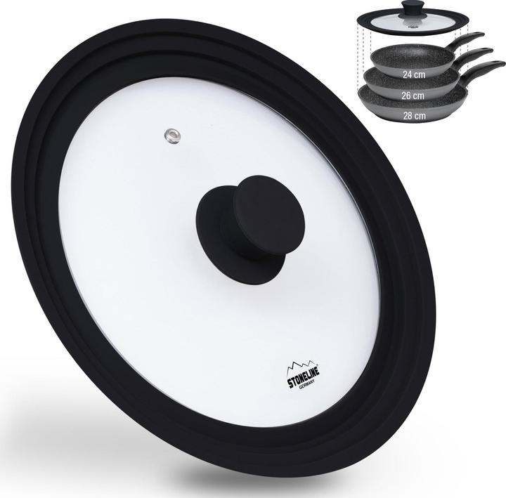 Stoneline Universal glass lid with silicone rim, for 24/26/28 cm |black (Plastic)