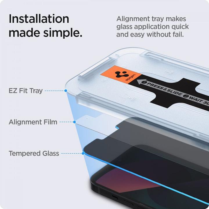 Actual product image Spigen TEMPERED GLASS.TR "EZ FIT" 2-PACK IPHONE 13 / 13 PRO PRIVACY (2 Piece, Apple iPhone 13, Apple iPhone 13 Pro)
