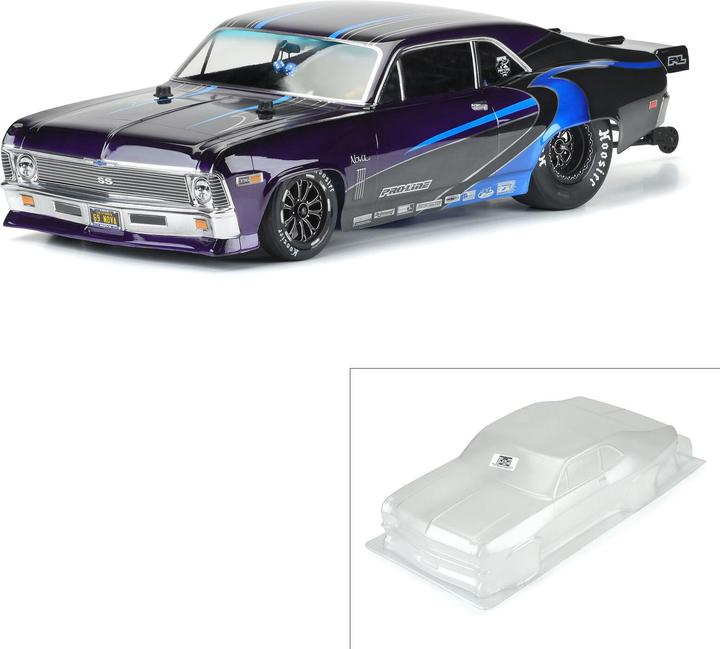 Actual product image Pro-Line Body 1969 Chevrolet Nova Clear for Slash 2WD Drag Car