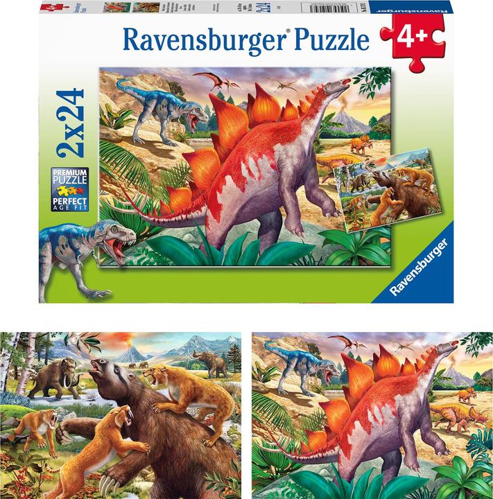 Produktbild Ravensburger Puzzle Wilde Urzeittiere 2x24 Teile, 26x18 cm, ab 4 Jahren (24 Teile)