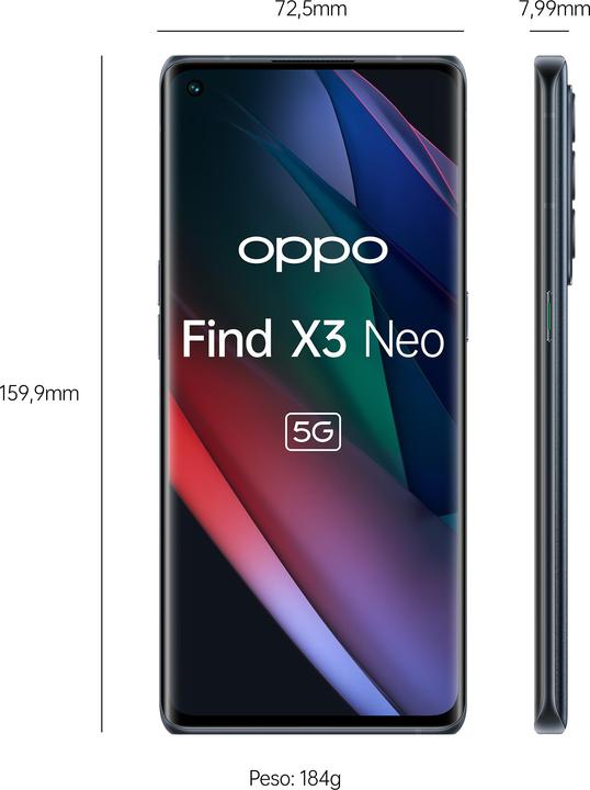 Immagine prodotto OPPO Trova X3 Neo 5G (256 GB, Starlight Black, 6.55", Doppia SIM, 50 Mpx, 5G)