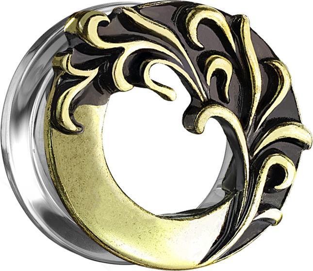 Star Piercing Flesh Tunnel altgold Tribal Welle (Messing, Chirurgenstahl 316L)