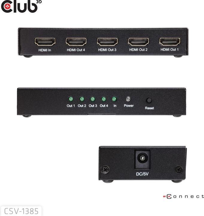 Produktbild Club 3D Club3D HDMI Splitter 1 Eingang -> 4 Ausgänge 4K120Hz UHD retail