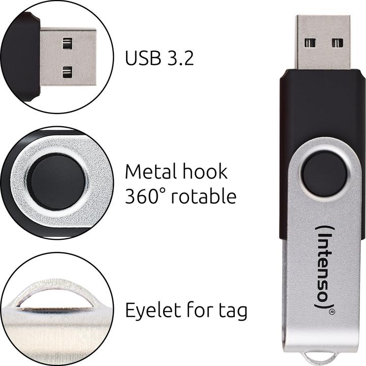 Actual product image Intenso USB 32GB OFFICE LINE 3.2 Gen1 Silver-Black (32 GB, USB-A)