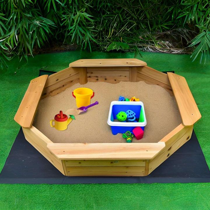 Actual product image Coemo Sally Hexagonal Sandpit Wood Brown with Black Groundsheet