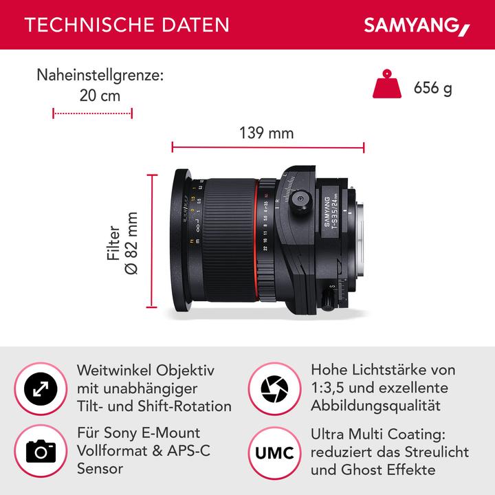 Image du produit Samyang 24mm f/3.5 ED AS UMC Tilt/Shift, Sony E (Sony E, Plein format)