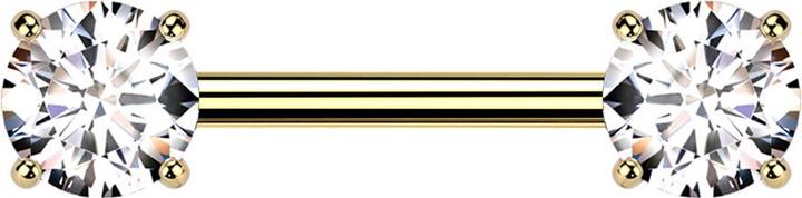 Star Piercing Barbell Threadless vergoldet mit zwei Kristallen silber gefasst (ohne Messing, Titan G23)