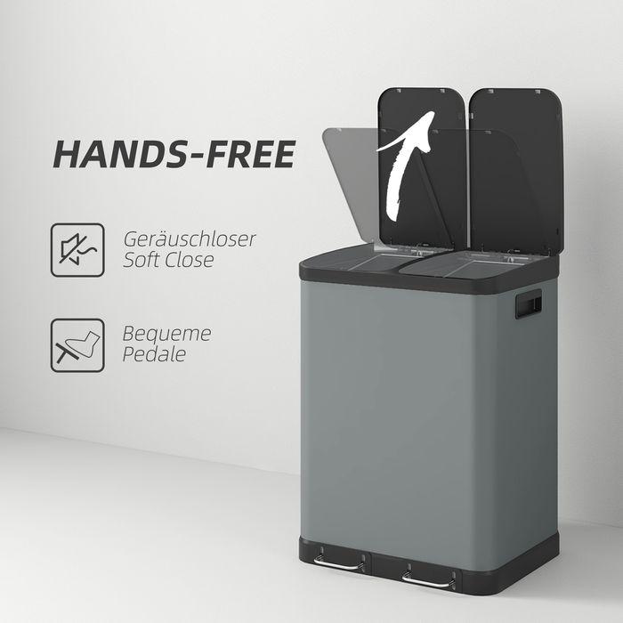 Produktbild Swisshandel24 Mülleimer 2 x 30L Treteimer mit Deckel, Fusspedal, Inneneimer, Metall (60 l)
