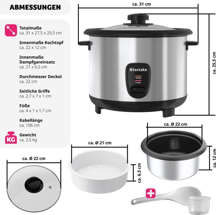 Produktbild tectake Reiskocher mit Dampfgareinsatz