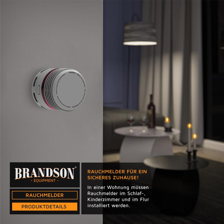 Image du produit Brandson Détecteur de fumée, 10 ans de batterie Li-Ion, volume 85dB, LED, bouton test, EN14604 & TÜV Certifié
