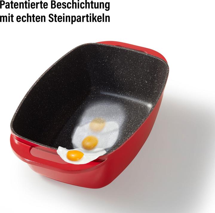 Produktbild Stoneline Bräter 43 x 26 cm mit Deckel, Backofen und Induktion geeignet, Antihaftbeschichtung, rot (Bräter + Schmortopf, Aluminiumguss)
