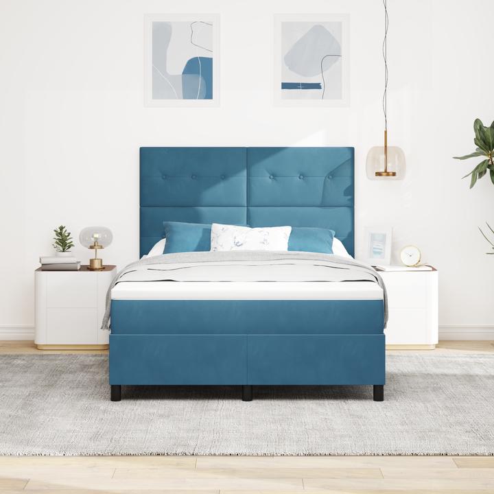 Produktbild VidaXL Boxspringbett mit Matratze Dunkelblau 160x200 cm Velours (160 x 200 cm, Federkern)